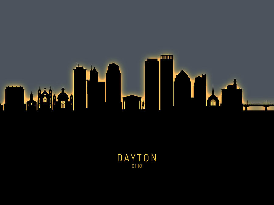 Skyline Digital Art - Dayton Ohio Skyline #14 by Michael Tompsett