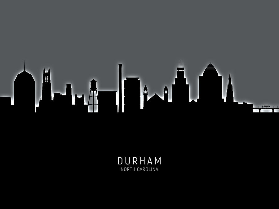 Durham Digital Art - Durham North Carolina Skyline #14 by Michael Tompsett