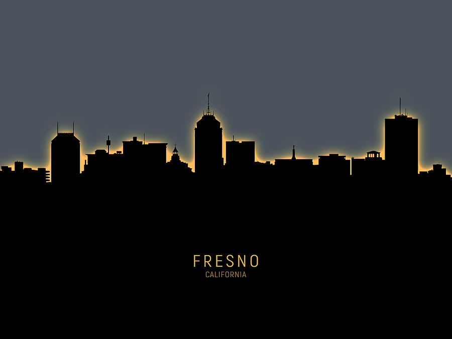 Fresno Digital Art - Fresno California Skyline #14 by Michael Tompsett