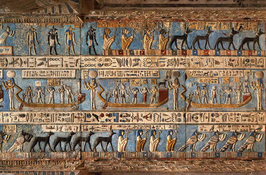 Hieroglyphic carvings in ancient egyptian temple #14 Painting by Mikhail Kokhanchikov