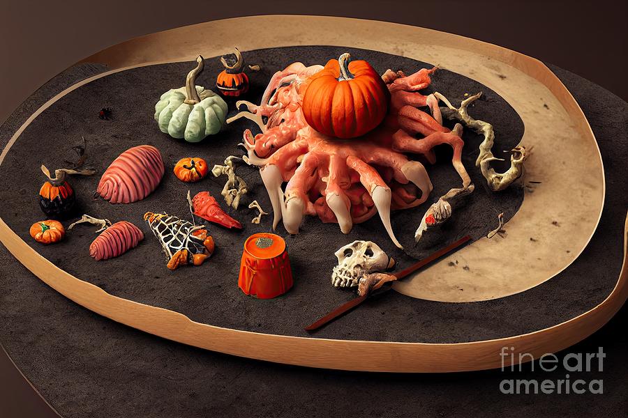 Horror food dish of Halloween dinner #14 Digital Art by Benny Marty
