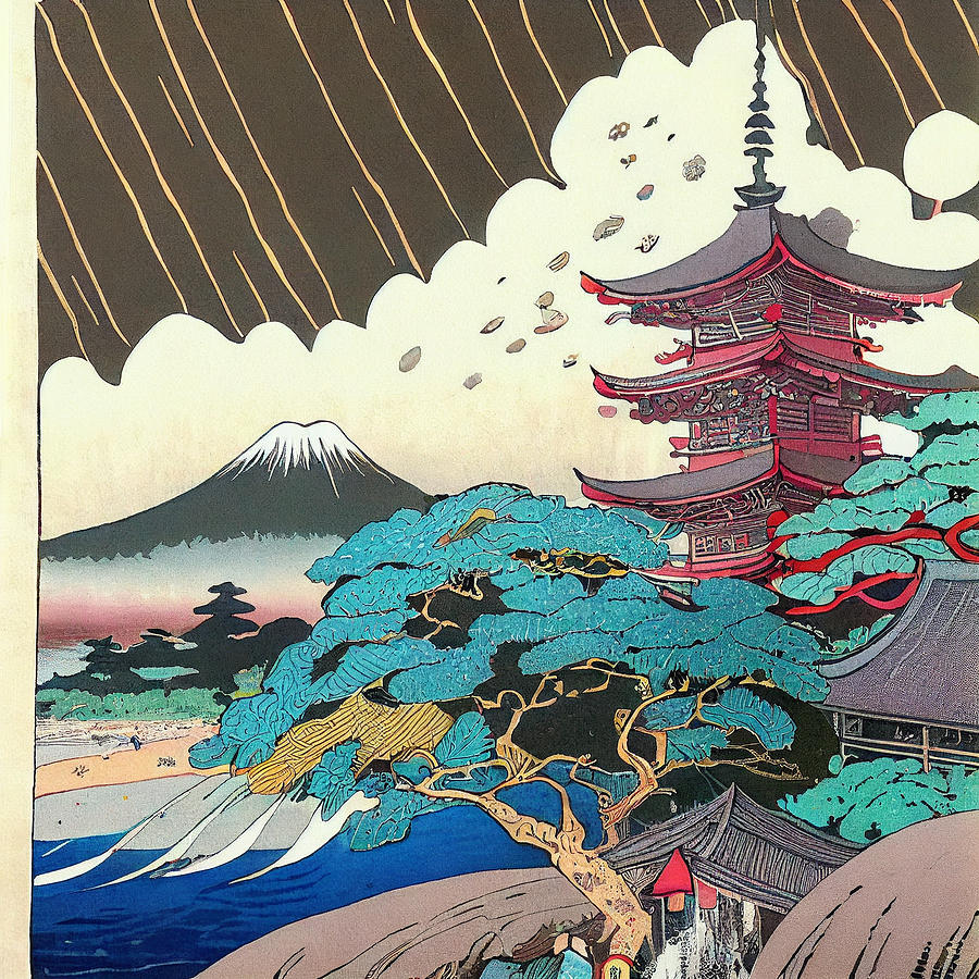 Fantasy Digital Art - Japanese  Landcape    intricate  zen  art  Ukiyo  e  ja  by Asar Studios #14 by Celestial Images