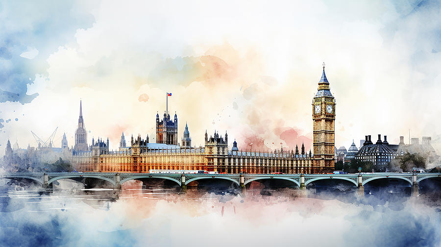 London Skyline Watercolour #15 Mixed Media