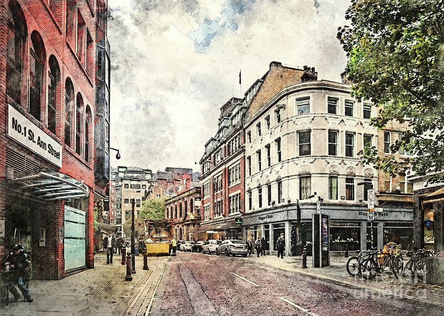 Manchester city watercolor #14 Digital Art by Justyna Jaszke JBJart