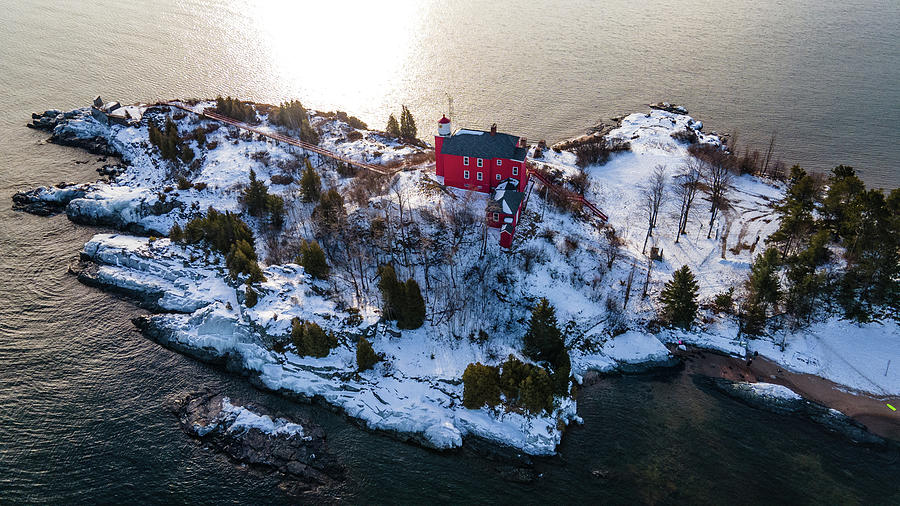 Marquette Harbor Lighthouse along Lake Superior in Marquette Michigan in the winter #14 Photograph by Eldon McGraw