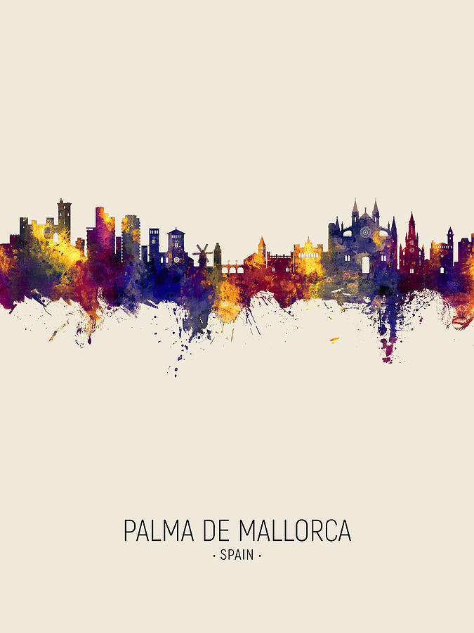 Skyline Digital Art - Palma de Mallorca Spain Skyline #14 by Michael Tompsett