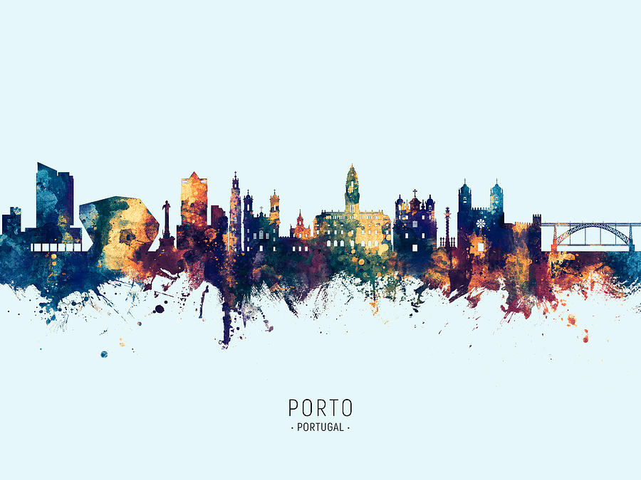 Skyline Digital Art - Porto Portugal Skyline #14 by Michael Tompsett