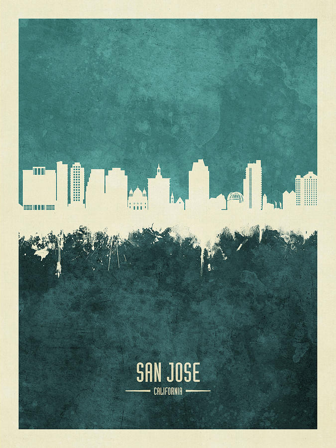 San Jose Digital Art - San Jose California Skyline #14 by Michael Tompsett