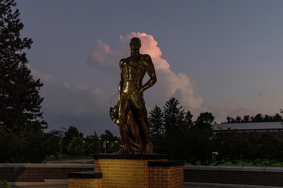Spartan statue at night on the campus of Michigan State University in East Lansing Michigan #14 Photograph by Eldon McGraw