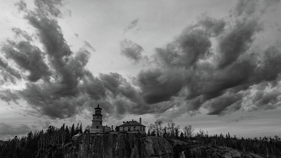 Split Rock Lighthouse in Minnesota along Lake Superior in black and white #14 Photograph by Eldon McGraw