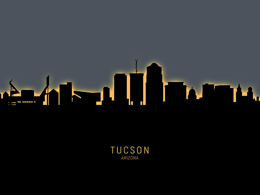 Tucson Digital Art - Tucson Arizona Skyline #14 by Michael Tompsett
