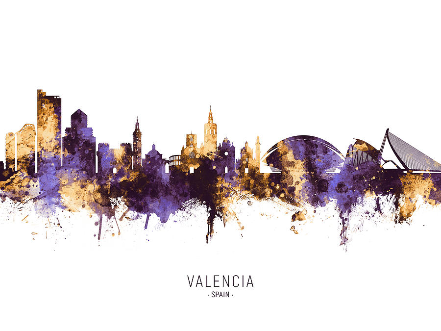 Valencia Spain Skyline #14 Digital Art by Michael Tompsett