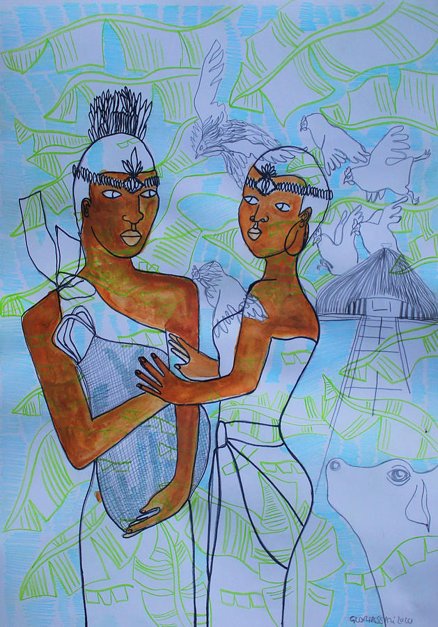 Kintu and Nambi Kintus Tasks #142 Painting by Gloria Ssali