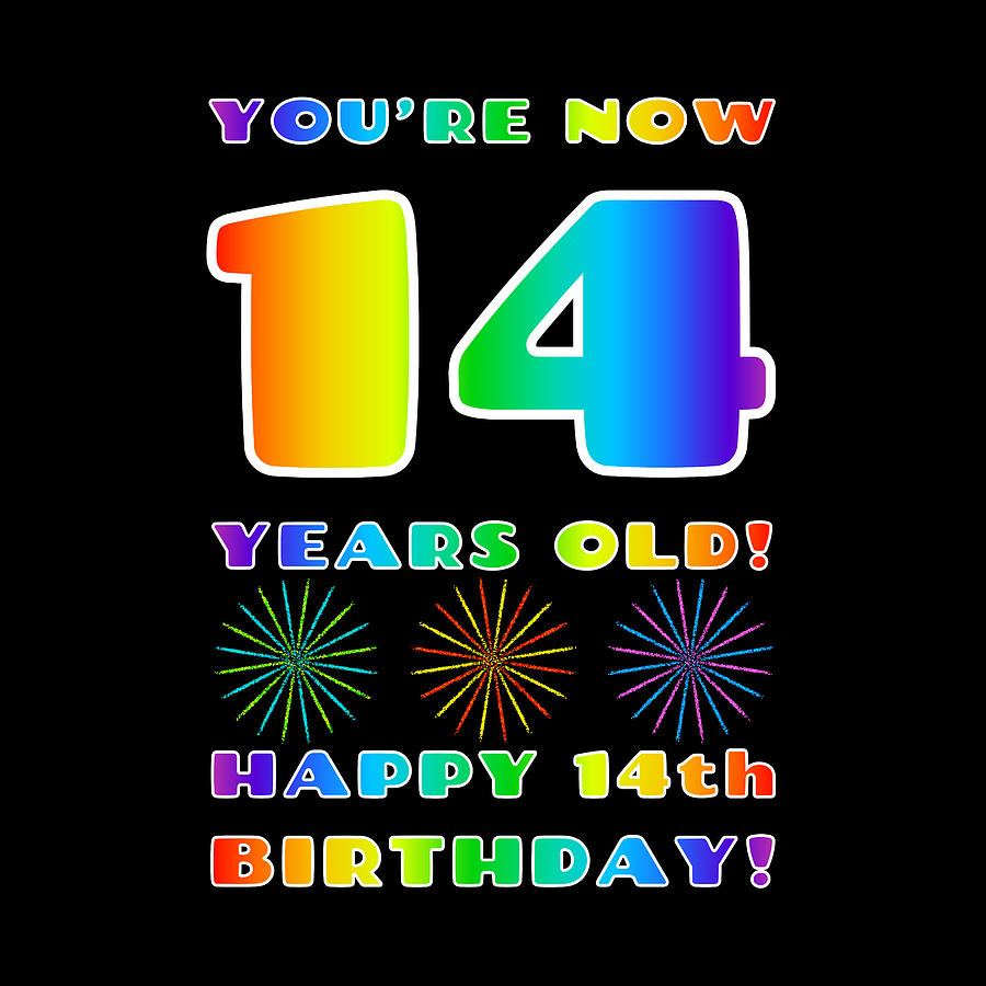 14th Birthday - Bold, Colorful, Rainbow Spectrum Gradient Pattern Text ...