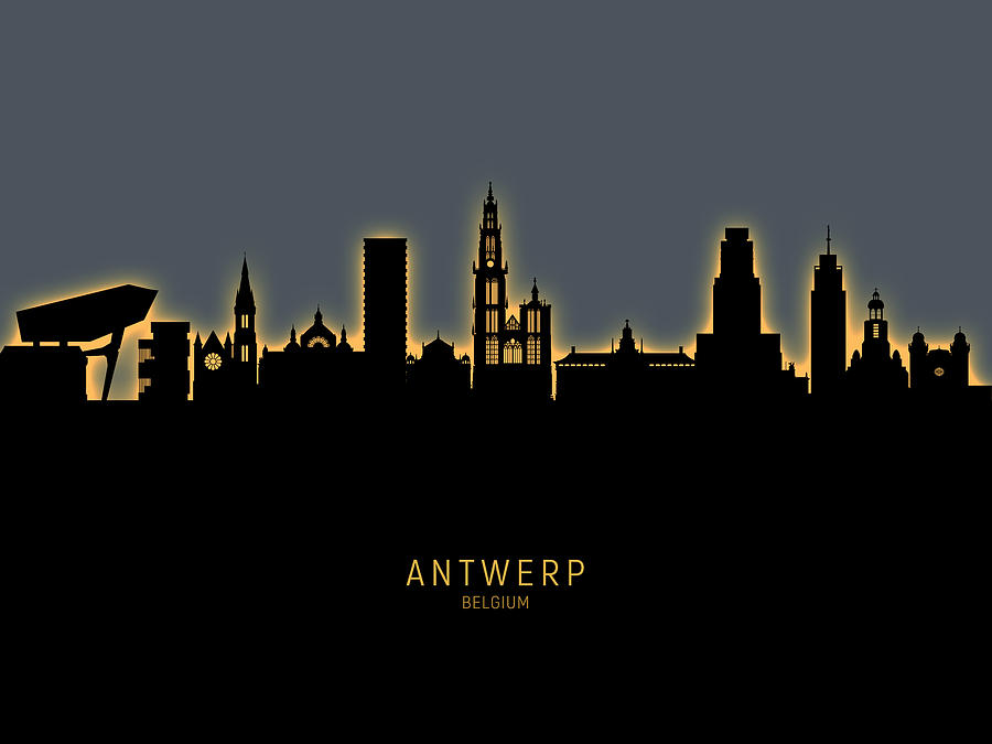 Skyline Digital Art - Antwerp Belgium Skyline #15 by Michael Tompsett