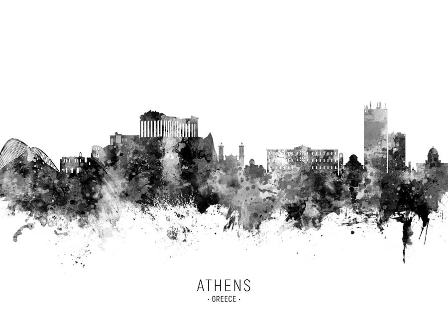 Skyline Digital Art - Athens Greece Skyline #15 by Michael Tompsett