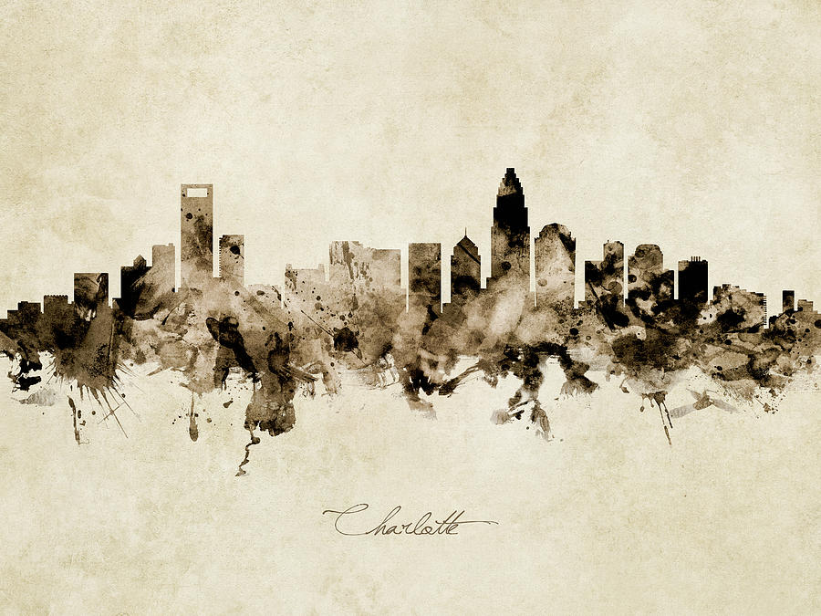Charlotte Digital Art - Charlotte North Carolina Skyline #15 by Michael Tompsett