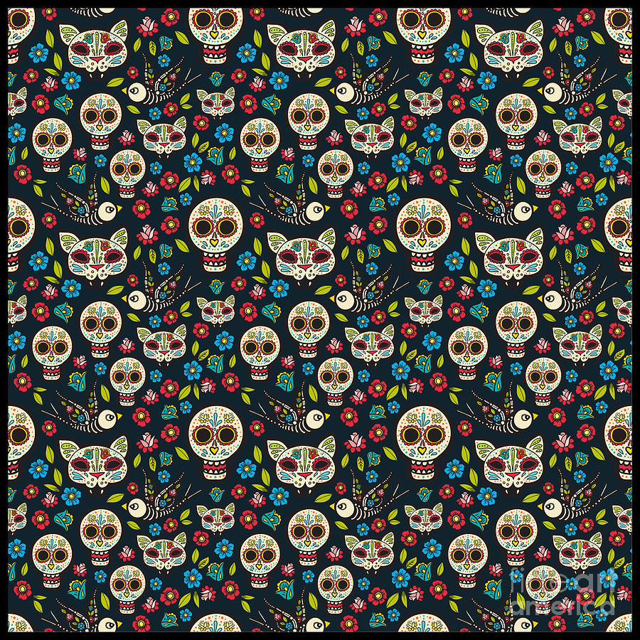 Halloween Digital Art - Day Of The Dead Pattern Dia De Los Muertos Skull #15 by Mister Tee