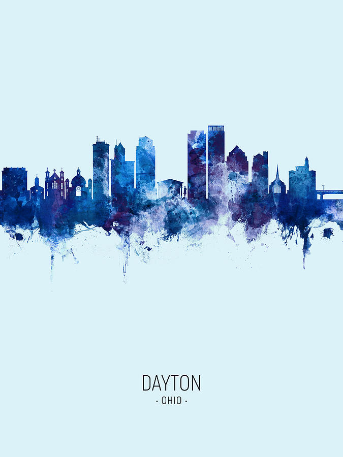 Skyline Digital Art - Dayton Ohio Skyline #15 by Michael Tompsett