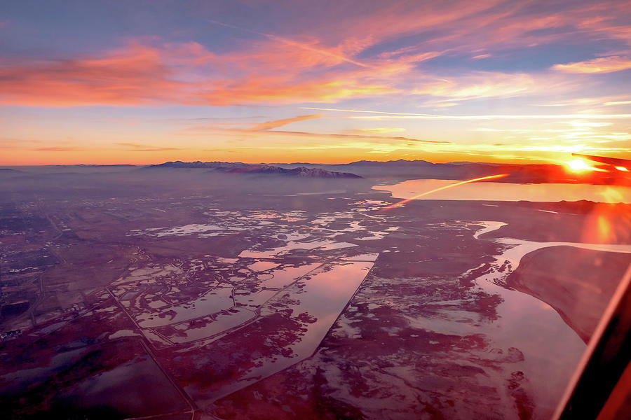 Flying Over Rockies In Airplane From Salt Lake City At Sunset #15 Photograph by Alex Grichenko