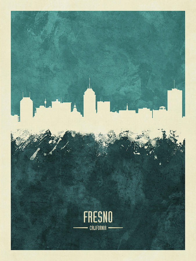 Fresno Digital Art - Fresno California Skyline #15 by Michael Tompsett