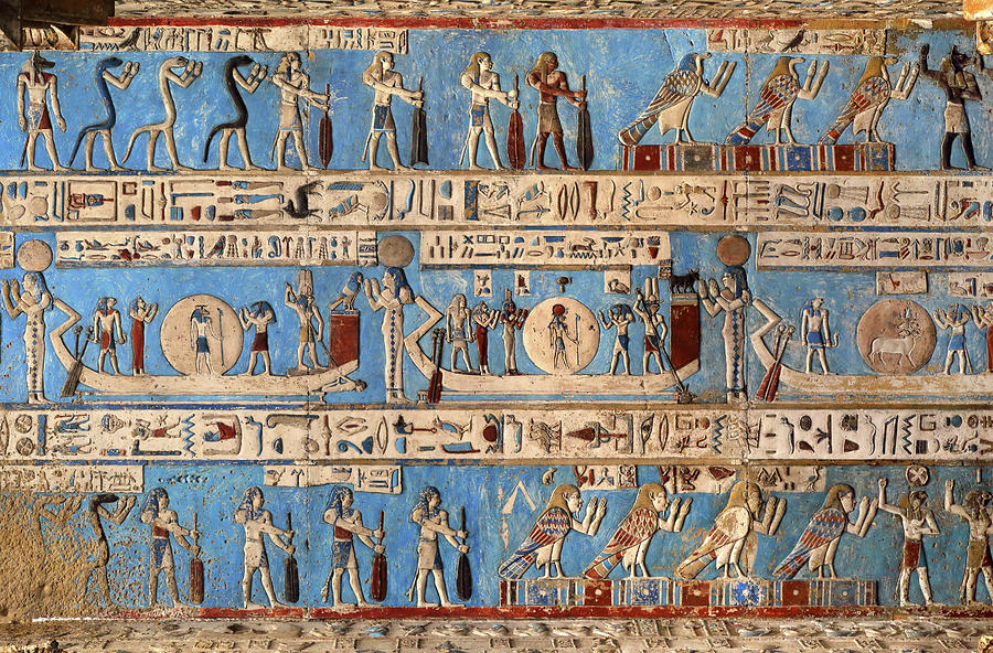 Hieroglyphic carvings in ancient egyptian temple #15 Painting by Mikhail Kokhanchikov