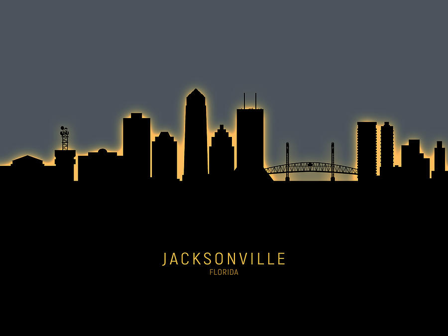 Jacksonville Florida Skyline #15 Digital Art by Michael Tompsett
