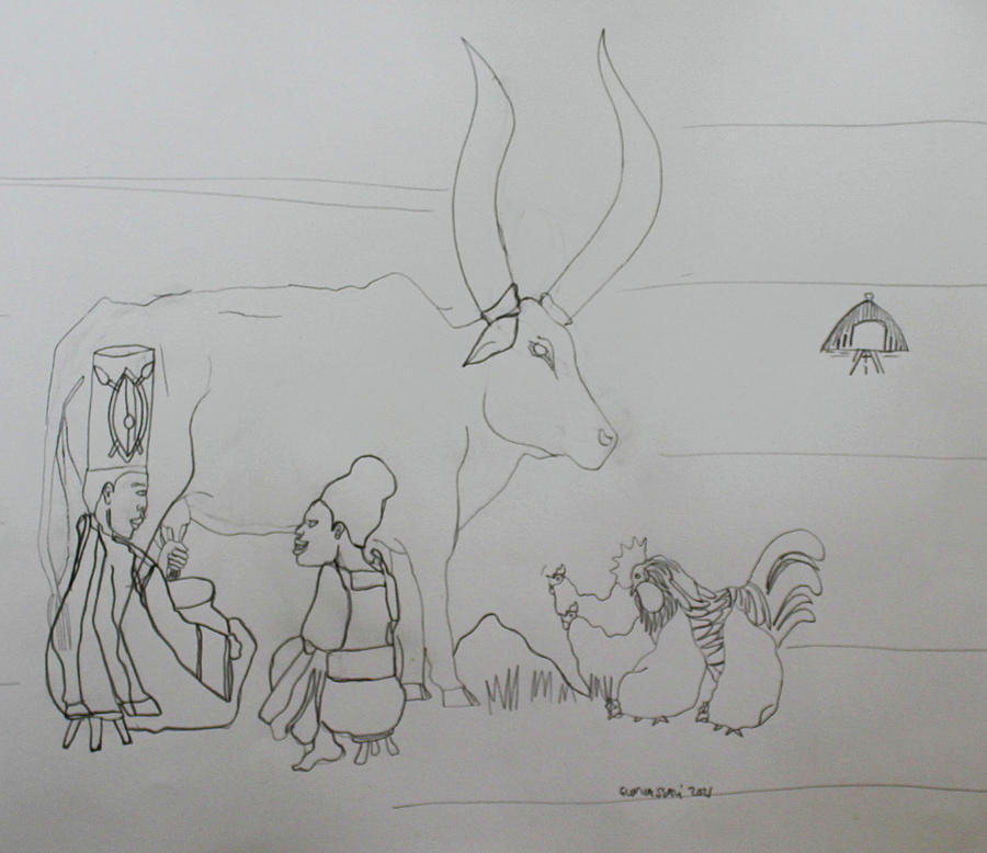 Kintu and Nambi First Encounters #15 Drawing by Gloria Ssali