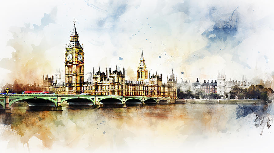 London Skyline Watercolour #16 Mixed Media