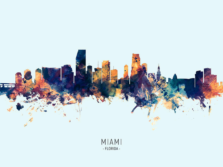 Miami Florida Skyline #15 Digital Art by Michael Tompsett