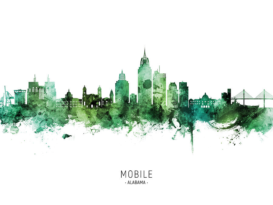 Mobile Skyline Digital Art - Mobile Alabama Skyline #15 by Michael Tompsett