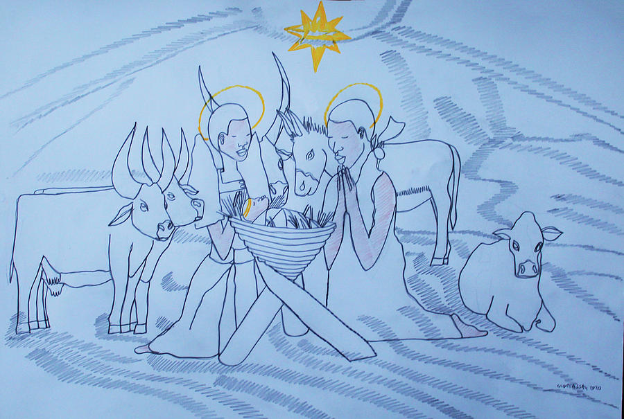 Nativity #15 Drawing by Gloria Ssali