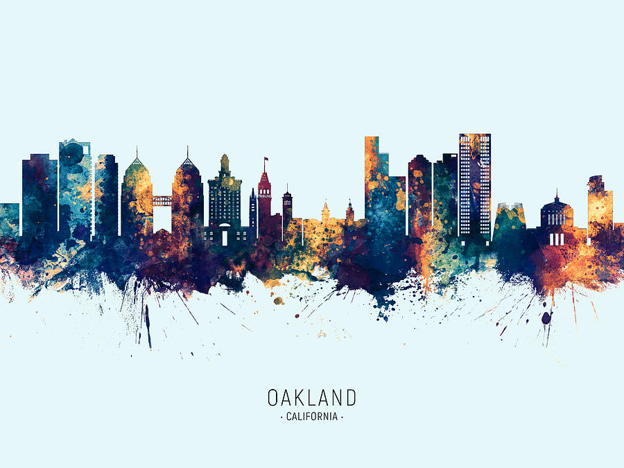 Oakland Digital Art - Oakland California Skyline #15 by Michael Tompsett