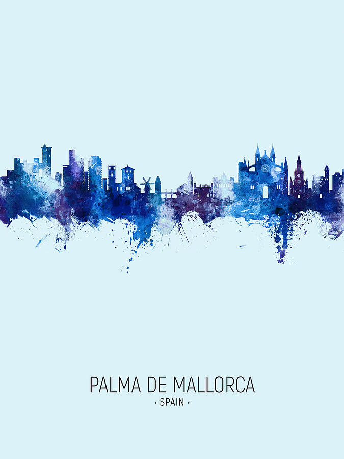 Skyline Digital Art - Palma de Mallorca Spain Skyline #15 by Michael Tompsett