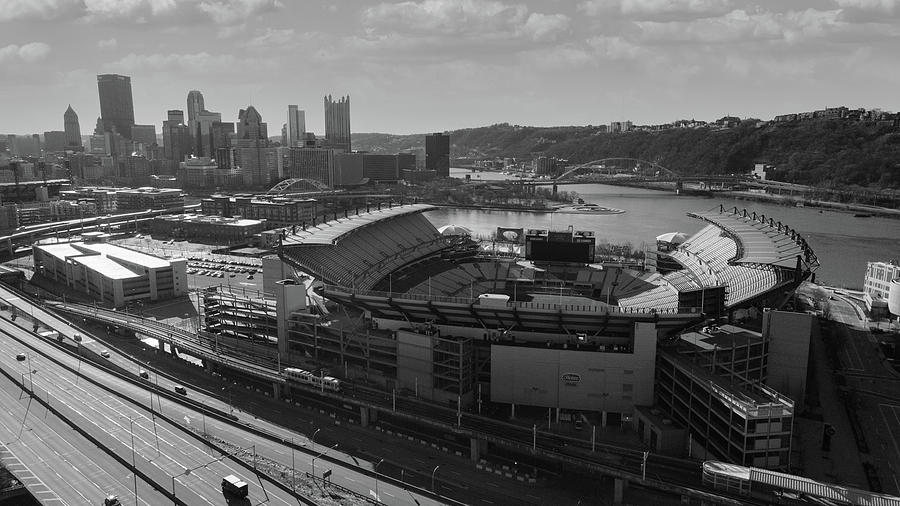 Pittsburgh Steelers Heinz Field in Pittsburgh Pennsylvania in black and white #15 Photograph by Eldon McGraw