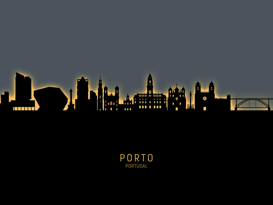 Skyline Digital Art - Porto Portugal Skyline #15 by Michael Tompsett