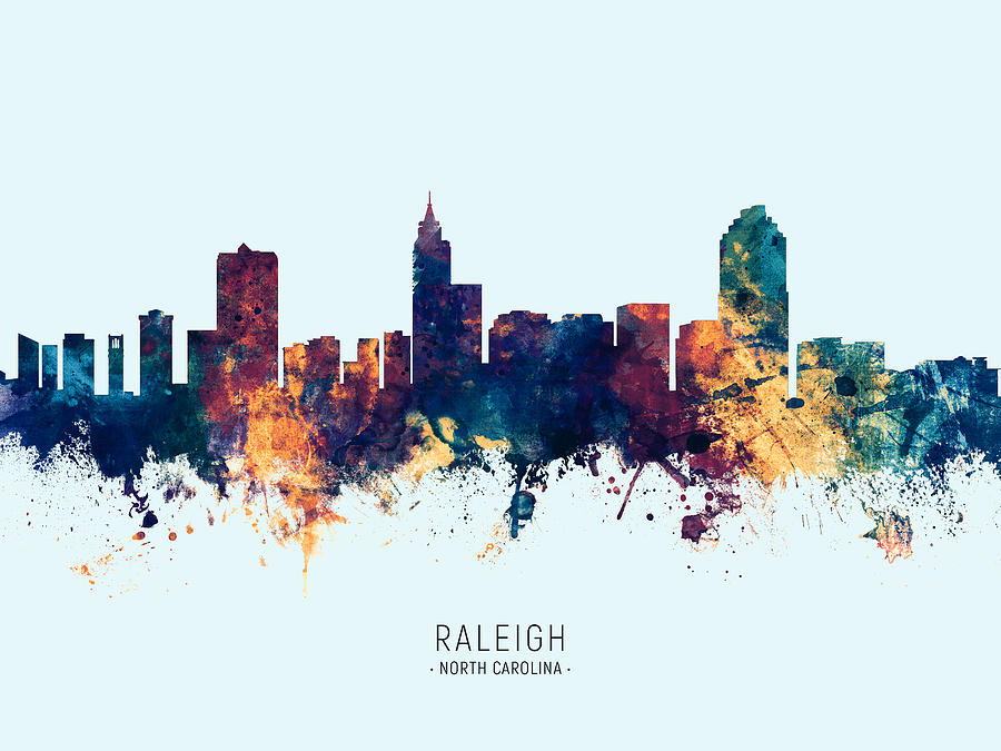 Raleigh Digital Art - Raleigh North Carolina Skyline #15 by Michael Tompsett