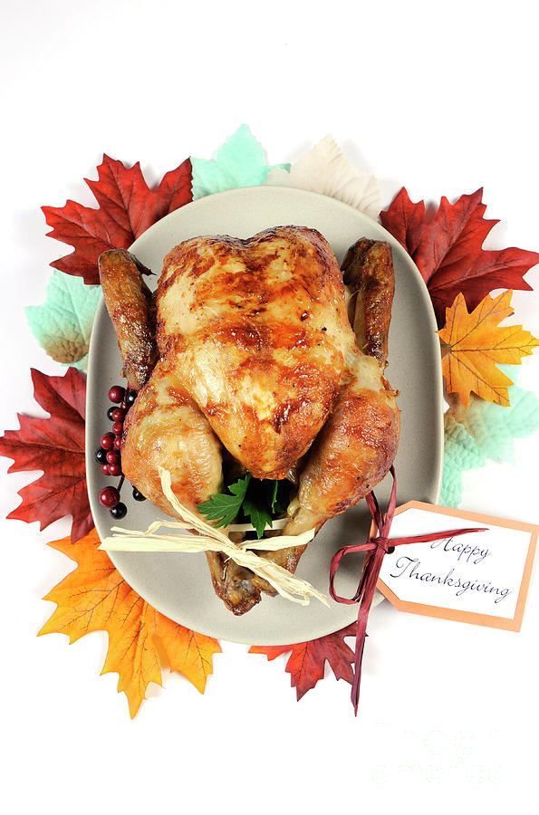 Scrumptious roast turkey chicken on platter #15 Photograph by Milleflore Images