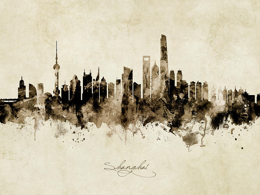 Shanghai China Skyline #15 Digital Art by Michael Tompsett