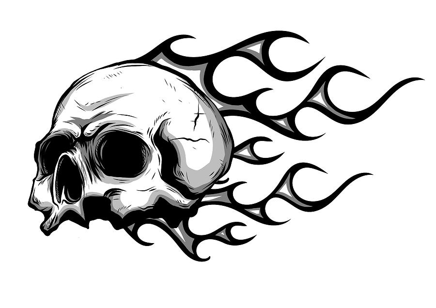Skull on Fire with Flames Vector Illustration Digital Art by Dean