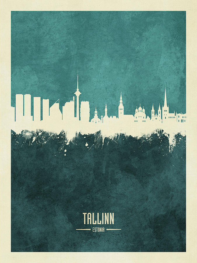 Skyline Digital Art - Tallinn Estonia Skyline #15 by Michael Tompsett
