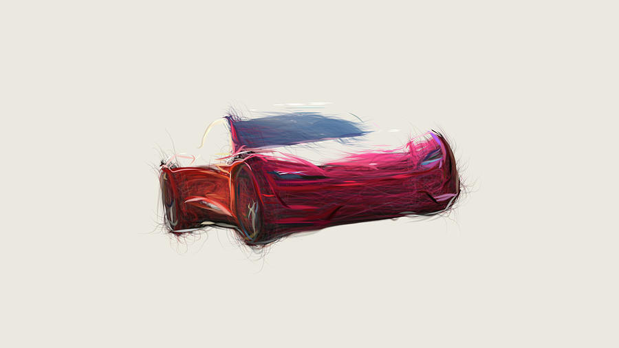 Tesla Roadster Car Drawing #15 Digital Art by CarsToon Concept
