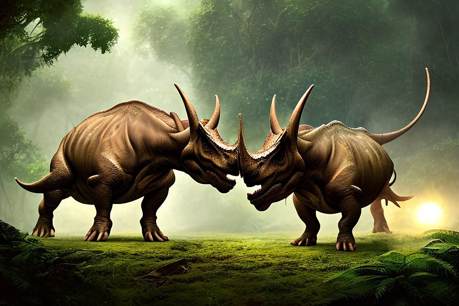 Triceratops Dinosaur Generative Ai Illustration Digital Art By