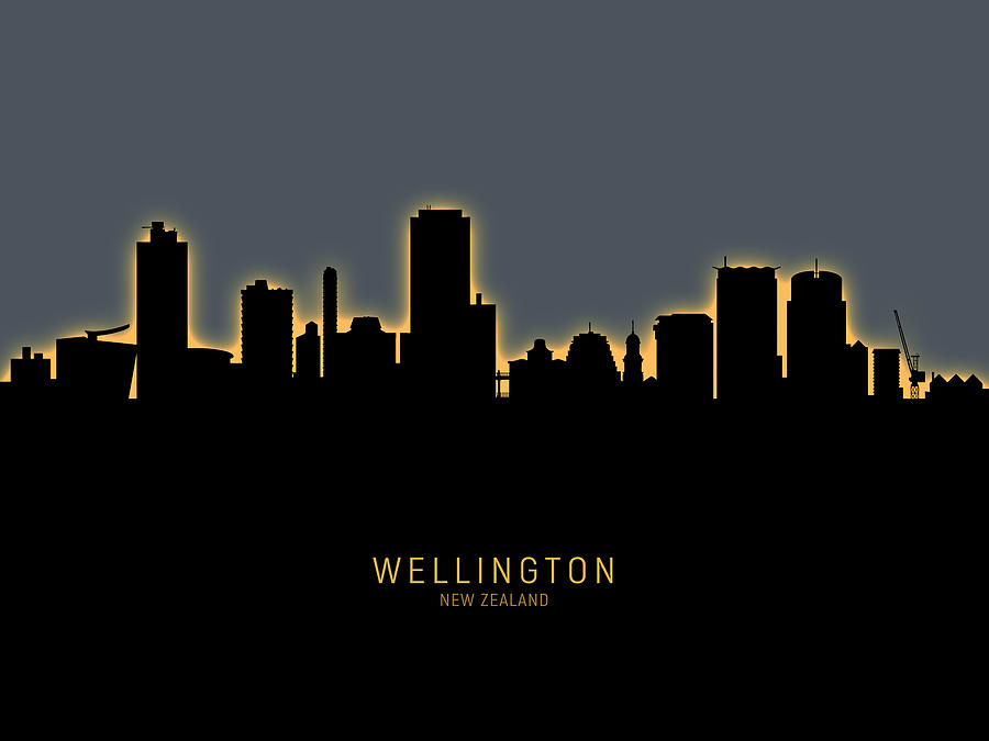 Skyline Digital Art - Wellington New Zealand Skyline #15 by Michael Tompsett