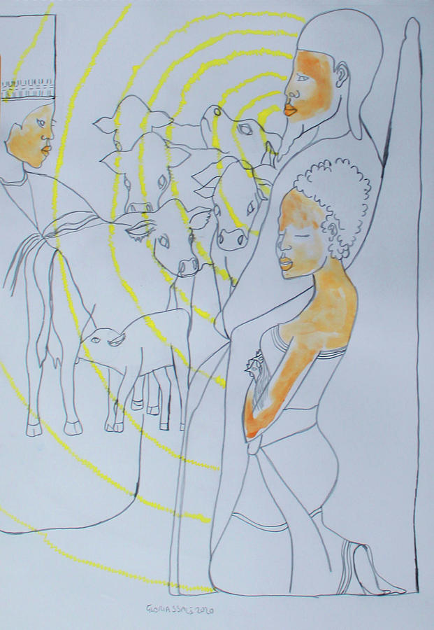 Kintu and Nambi Kintus Tasks #151 Painting by Gloria Ssali