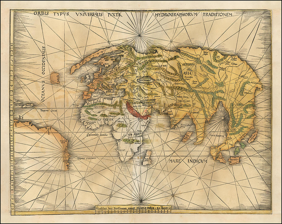 1513 Map Of South- And Southeast Asia By Martin Waldseemuller Drawing ...