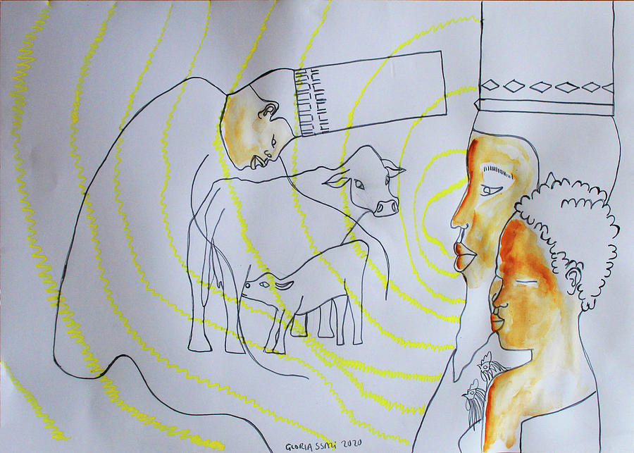 Kintu and Nambi Kintus Tasks #152 Painting by Gloria Ssali