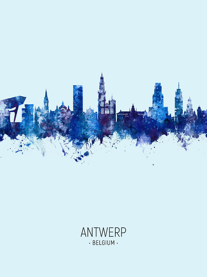 Skyline Digital Art - Antwerp Belgium Skyline #16 by Michael Tompsett