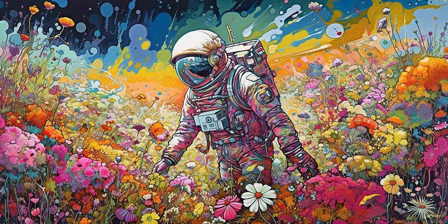 Astronaut in the flower field - Print Digital Art by SampadArt Gallery ...