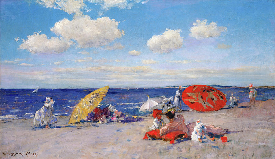  At the Seaside- high resolution - digitally enhanced Painting by William Merritt Chase